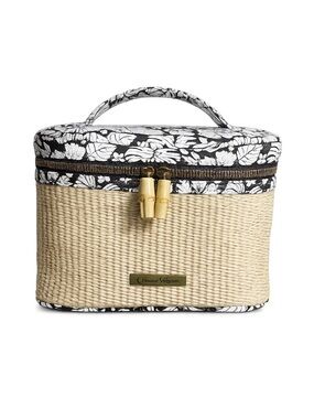 NWT Revive Vintage Woven Straw Makeup Train Case Tropical Travel Cosmetic Bag